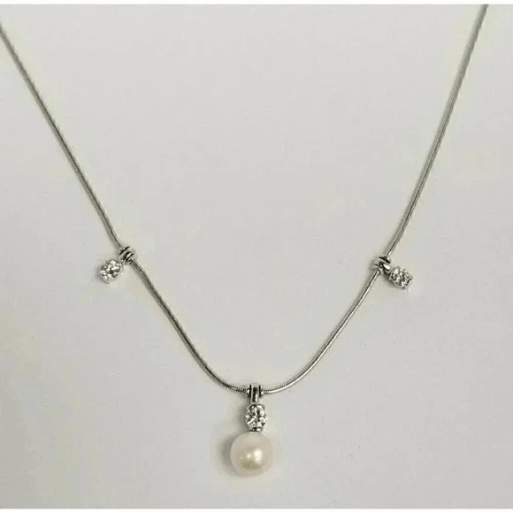 Jose Hess 18kt White Gold Diamond and Pearl Necklace 15.5" .30CTW - Picture 4 of 10